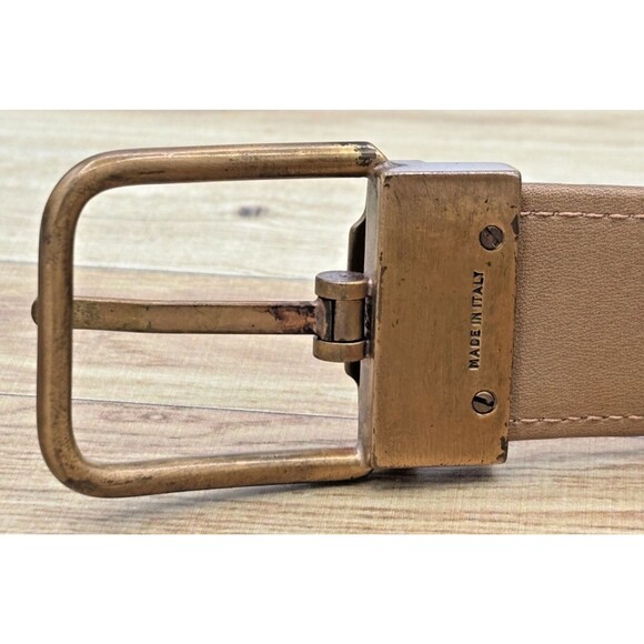 Vintage Salvatore Ferragamo Italy Mens Belt Tan Tweed Leather Brass Buckle 36-38 - Picture 7 of 14
